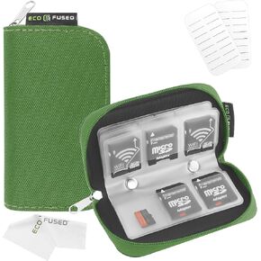 Eco-Fused Memory Card Case - Fits up to 22x SD, SDHC, Micro SD, Mini SD and 4X CF - Holder with 22 Slots (Green)