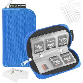 Eco-Fused Memory Card Case - Fits up to 22x SD, SDHC, Micro SD, Mini SD and 4X CF - Holder with 22 Slots (Blue)