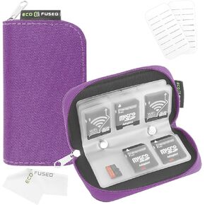 Eco-Fused Memory Card Case - Fits up to 22x SD, SDHC, Micro SD, Mini SD and 4X CF - Holder with 22 Slots (Purple)