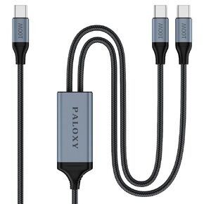 USB C Cable, 4.92 ft 2-in-1 USB C to USB C Cable 100W Max, Fast Charging for iPhone15 Series/16 Series, MacBook Pro, iPad Pro, Galaxy S23/S22(Braided, Black)