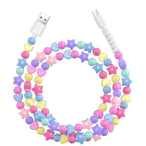 VOFUOE USB to USB C Cable, Type C 60W Fast Charging Cable Stars Bead Chain USB C Charging Cord for Women 3.3FT for iPhone 16/16 Pro/ 16 Pro Max, Galaxy S24 Ultra, for iPad 10th Generation-Candy Color