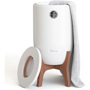 Fontaines Luxury Towel Warmer for Bathroom, Spa - Large Heated Towel Warmer Bucket, Wood Handle, Safe Auto Shut Off, Fits Up to Two Large 40x70 Oversized Towels or Robes - White
