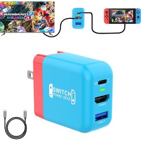 TreasLin Switch Dock, PD 36W USB-C/HDMI Switch Adapter or Switch-OLED TV Dock Station 4K 60Hz HDMI Charger Adapter Portable Switch Charger Accessory, Red and Blue