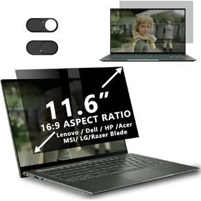 Laptop Privacy Screen 11.6 inch Compatible with HP/Dell/Acer/Samsung/Lenovo/Toshiba 16:9 Widescreen Display - Monitor, Desktop PC, Computer Anti-Blue and Anti-Glare Protector with Camera Cover