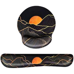 Ergonomic Japanese Sea Waves Small Mouse Pad with Wrist Rest and Keyboard Wrist Rest Set,Easy Typing & Pain Relief,Gaming Mousepad with Wrist Support for Computer Keyboard,Non-Slip Rubber Base