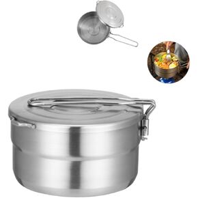 Stainless Steel Camping Cook Pot with Lid and Folding Handle Camping Cookware 1.5L Large Capacity Bento Pot for Camping, Hiking, Picnic
