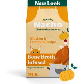 Made by Nacho Bone Broth Infused Dry Cat Kibble - Cage-Free Chicken & Pumpkin Recipe - Premium Grain-Friendly Cat Food 2lb Bag