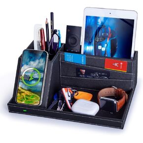 Fast Wireless Charging Station with Desk Organizer for iPhone 16/15/15 Pro/14/14 Pro Max/14 Pro/14 Plus/13/13 Pro Max/13 Pro/and iPhone 12/11 Series, Nightstand Desktop Organizer for Home Office