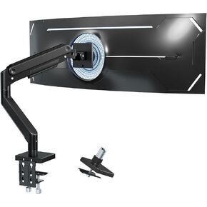 Ultrawide Monitor-Arm Heavy Duty 17-49'' - Premium Aluminum Single Monitor Mount, Full Motion Single Desk Mount Stand, C-Clamp and Grommet, Max Load 44lbs, Max VESA 100x100mm, Black