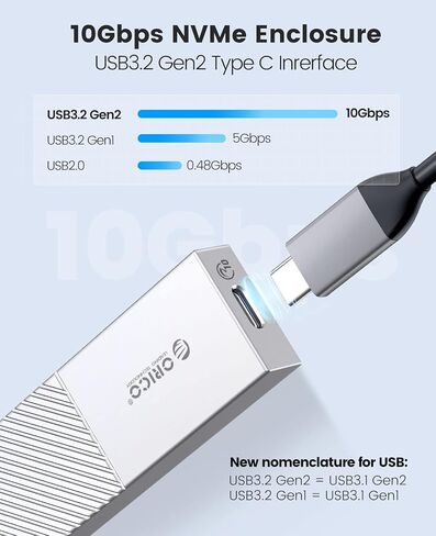 ORICO M.2 NVMe SSD Enclosure 40Gbps PCIe3.0x4 USB Type-C محول ألومنيوم، NVMe 2280 M-Key(B+M Key) حافظة محرك الحالة الصلبة الخارجية، متوافق مع Thunderbolt 3/4 USB3.2/3.1/3.0/Type C-M208-فضي in Saudi Arabia