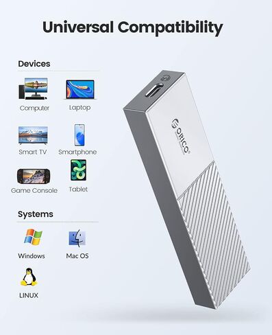 ORICO M.2 NVMe SSD Enclosure 40Gbps PCIe3.0x4 USB Type-C محول ألومنيوم، NVMe 2280 M-Key(B+M Key) حافظة محرك الحالة الصلبة الخارجية، متوافق مع Thunderbolt 3/4 USB3.2/3.1/3.0/Type C-M208-فضي in Saudi Arabia