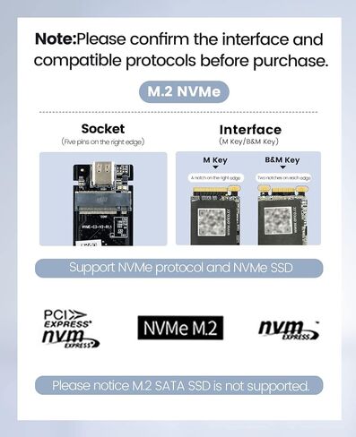 ORICO M.2 NVMe SSD Enclosure 40Gbps PCIe3.0x4 USB Type-C محول ألومنيوم، NVMe 2280 M-Key(B+M Key) حافظة محرك الحالة الصلبة الخارجية، متوافق مع Thunderbolt 3/4 USB3.2/3.1/3.0/Type C-M208-فضي in Saudi Arabia
