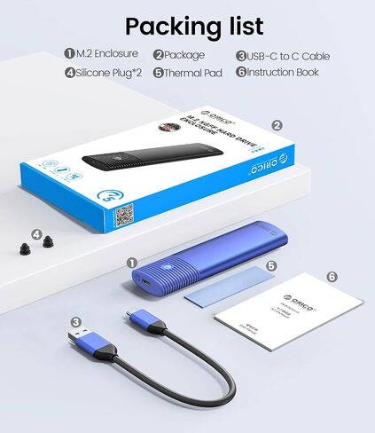 حاوية ORICO M.2 SATA SSD مع حافظة من الألومنيوم، تدعم B+M Key M.2 SSD، نوع C USB 3.1 5 جيجابت في الثانية محول حاوية الحالة الصلبة الخارجية لـ 2280/2260/2242/2230 M.2 SATA NGFF SSD 4 تيرابايت بحد أقصى - PWM2( أبيض) in Saudi Arabia