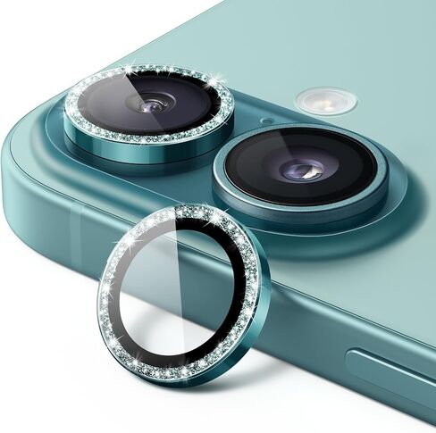 JETech Camera Lens Protector for iPhone 16 6.1-Inch and iPhone 16 Plus 6.7-Inch, Bling Glitter Individual 9H Tempered Glass Metal Ring Cover, HD Clear, 1 Set (Black) in Saudi Arabia