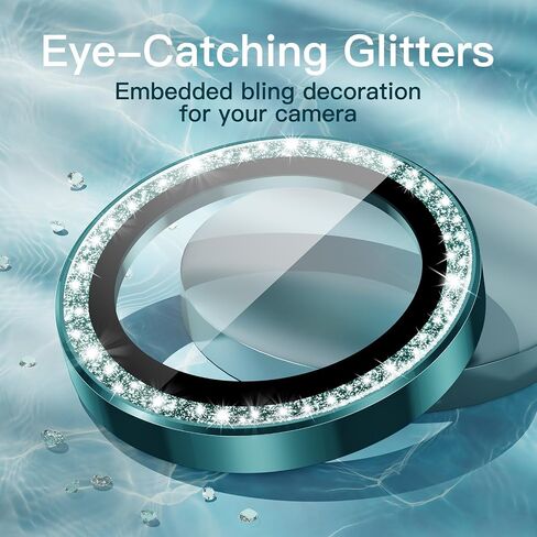 JETech Camera Lens Protector for iPhone 16 6.1-Inch and iPhone 16 Plus 6.7-Inch, Bling Glitter Individual 9H Tempered Glass Metal Ring Cover, HD Clear, 1 Set (Black) in Saudi Arabia