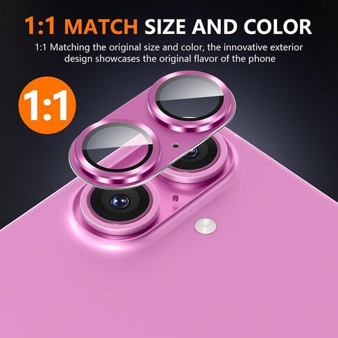 Suoman for iPhone 16 Camera Lens Protector /16 Plus Camera Lens Protector,[Unobstructed Flash] [2-in-1 lens cover] Metal Frosted Camera Lens Protector for 16/16 Plus - Pink in Kuwait