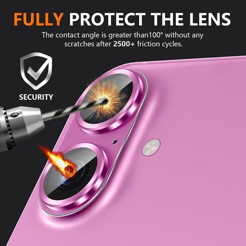 Suoman for iPhone 16 Camera Lens Protector /16 Plus Camera Lens Protector,[Unobstructed Flash] [2-in-1 lens cover] Metal Frosted Camera Lens Protector for 16/16 Plus - Pink in Kuwait
