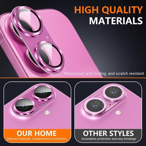 Suoman for iPhone 16 Camera Lens Protector /16 Plus Camera Lens Protector,[Unobstructed Flash] [2-in-1 lens cover] Metal Frosted Camera Lens Protector for 16/16 Plus - Pink in Kuwait