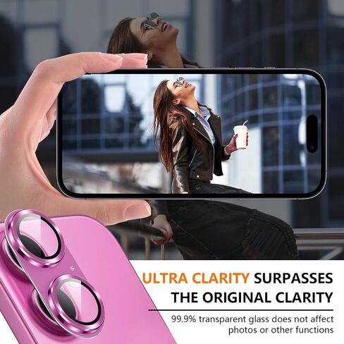 Suoman for iPhone 16 Camera Lens Protector /16 Plus Camera Lens Protector,[Unobstructed Flash] [2-in-1 lens cover] Metal Frosted Camera Lens Protector for 16/16 Plus - Pink in Kuwait