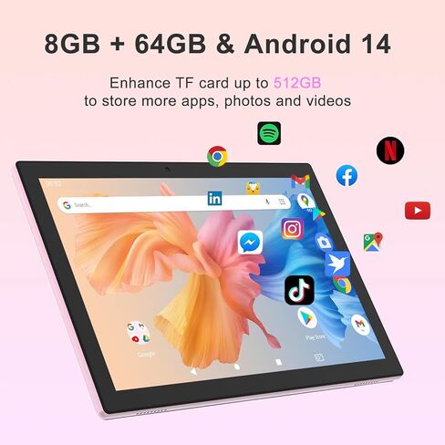 Tablet Android 14, Tablets 10 inch 8GB RAM+ 64GB ROM+ 1TB Expandable Tablet PC, 1280 * 800 IPS Screen, Dual Camera, Powerful Processor, 6000mAh Battery, Bluetooth,WiFi, Google Certified Tablet in Kuwait