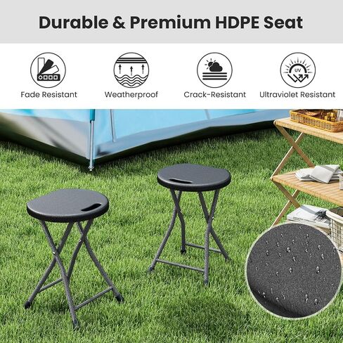 Goplus Folding Stool, 18 inch Foldable Camping Stool for Adults with 440 lb Capacity, Portable Plastic Fold up Stool, Collapsible Round Stool with Handle for Fishing Hiking Gardening BBQ in Saudi Arabia