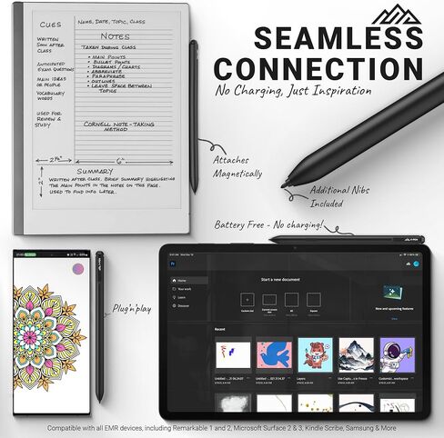 قلم V-Pen EMR Stylus Remarkable 2 بديل مع ممحاة رقمية + 5 نصائح | 4096 حساسية مستوى الضغط ورفض راحة اليد | قلم تحديد رقمي بالإضافة إلى قلم Kindle Scribe وقلم الكمبيوتر اللوحي in Saudi Arabia