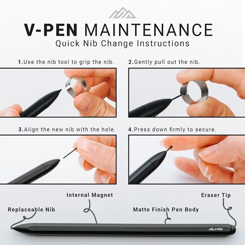 قلم V-Pen EMR Stylus Remarkable 2 بديل مع ممحاة رقمية + 5 نصائح | 4096 حساسية مستوى الضغط ورفض راحة اليد | قلم تحديد رقمي بالإضافة إلى قلم Kindle Scribe وقلم الكمبيوتر اللوحي in Saudi Arabia