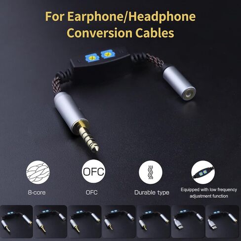 okcsc 3.5mm Male to 4.4mm Female Adjuster Conversion Cable, 8 Cores OFC Earphone Jack Converter, Low Frequency Adjustment, Adjustable Resistance，Suitable for Earphones, Headphones, Amplifiers, Audio in Saudi Arabia