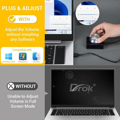 DROK USB Volume Control, PC Computer Speaker Audio Volume Remote Controller Knob with 1-Key Mute Function Support Win7 8 10 XP Mac Vista Android in Kuwait