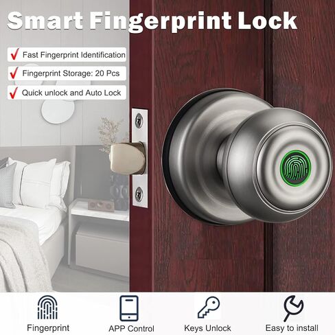 مقبض باب ببصمة الإصبع، قفل باب ذكي ببصمة الإصبع مع التحكم في التطبيق، قفل باب دخول بدون مفتاح لغرفة النوم/المكتب/الفندق/الشقة. (فضي) in Kuwait