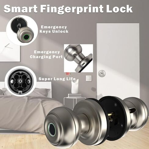 مقبض باب ببصمة الإصبع، قفل باب ذكي ببصمة الإصبع مع التحكم في التطبيق، قفل باب دخول بدون مفتاح لغرفة النوم/المكتب/الفندق/الشقة. (فضي) in Kuwait