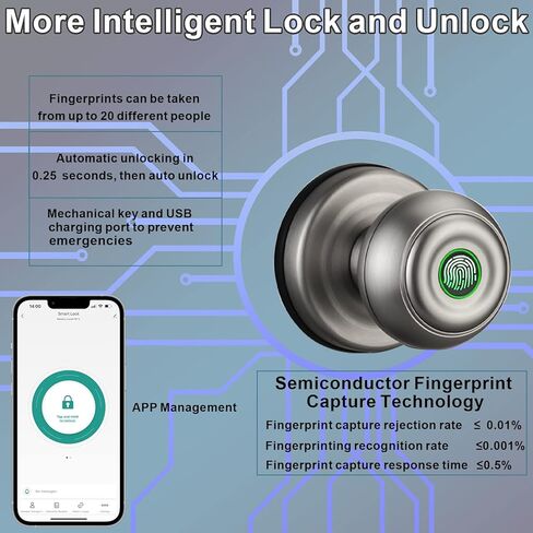 مقبض باب ببصمة الإصبع، قفل باب ذكي ببصمة الإصبع مع التحكم في التطبيق، قفل باب دخول بدون مفتاح لغرفة النوم/المكتب/الفندق/الشقة. (فضي) in Kuwait