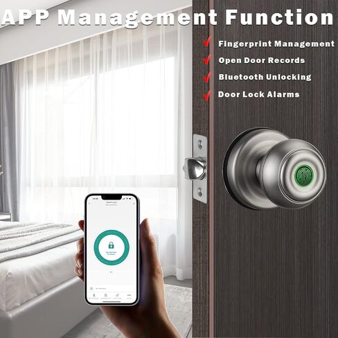 مقبض باب ببصمة الإصبع، قفل باب ذكي ببصمة الإصبع مع التحكم في التطبيق، قفل باب دخول بدون مفتاح لغرفة النوم/المكتب/الفندق/الشقة. (فضي) in Kuwait