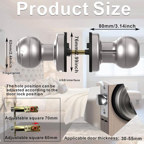 مقبض باب ببصمة الإصبع، قفل باب ذكي ببصمة الإصبع مع التحكم في التطبيق، قفل باب دخول بدون مفتاح لغرفة النوم/المكتب/الفندق/الشقة. (فضي) in Kuwait