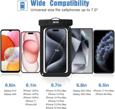 جراب هاتف مقاوم للماء من JOTO IPX8، جراب عالمي مقاوم للماء وحقيبة جافة لهاتف iPhone 15 14 13 12 11 Pro Max Plus XS XR X 8 Galaxy S23 S22 S21 S20 Pixel حتى 7 بوصات -4 عبوات، أسود in Kuwait