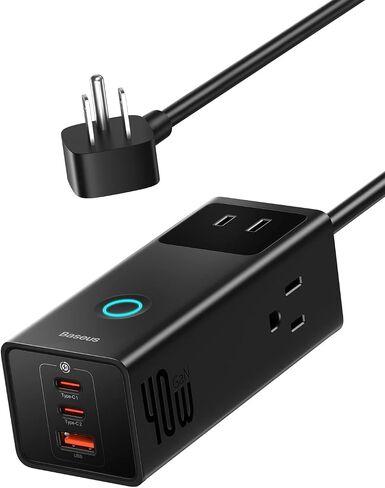 Baseus Power Strip Surge Protector 1200J - PD40W USB C شاحن تمديد الحبل مع 3 منافذ تيار متردد و3 منافذ USB شحن سريع لمحطة شحن المكتب وغرفة النوم والمنزل in Saudi Arabia