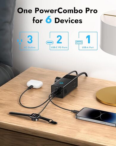 Baseus Power Strip Surge Protector 1200J - PD40W USB C شاحن تمديد الحبل مع 3 منافذ تيار متردد و3 منافذ USB شحن سريع لمحطة شحن المكتب وغرفة النوم والمنزل in Saudi Arabia