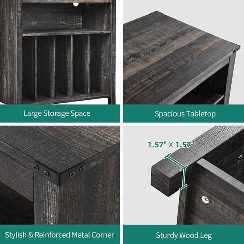 YITAHOME Large Record Player Stand with Power Outlets & LED Lights, Vinyl Record Storage Table with Display Shelf Holds Up to 120 Albums, Turntable Stand for Living Room, Bedroom, Dark Rustic Oak in Saudi Arabia