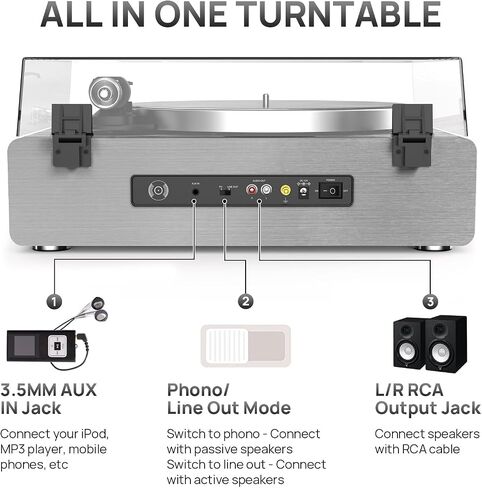 Turntable Record Player with Built-in Speakers, Vinyl Record Player Support Bluetooth Playback Auto Stop 33&45 RPM Speed RCA Line Out AUX in All-in-one Belt-Drive Turntable for Vinyl Records Green in Saudi Arabia