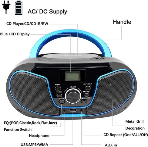 LONPOO Stereo CD Boombox Portable Bluetooth Digital Tuner FM Radio CD Player with USB Playback,Bluetooth-in,AUX Input and 3.5mm Earphone Output & Music Sound System in Saudi Arabia