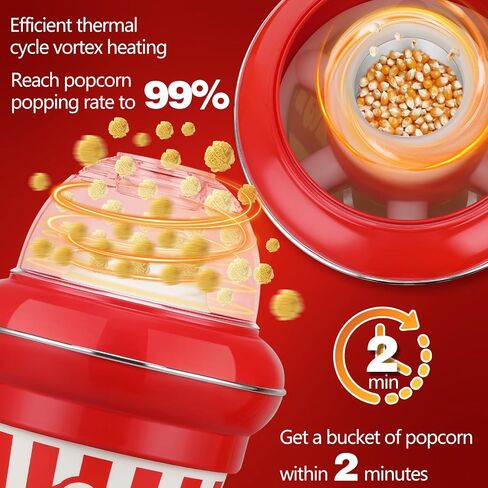 Hot Air Popcorn Popper Maker with Double Bucket Popcorn Machine 2 Min Fast No Oil 5.3 Quarts 1100w High Popping Rate for Home in Saudi Arabia