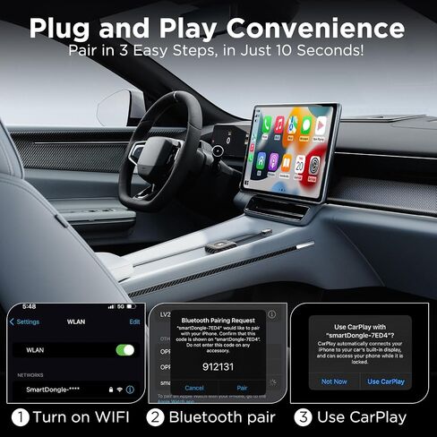 Wireless Carplay Adapter, 2023 Style for Apple OEM Wired CarPlay, Convent Wired to Wireless CarPlay Dongle for Car with USB A/USB C, Wireless Control Plug & Play Easy Setup, THT-020-4 in Saudi Arabia