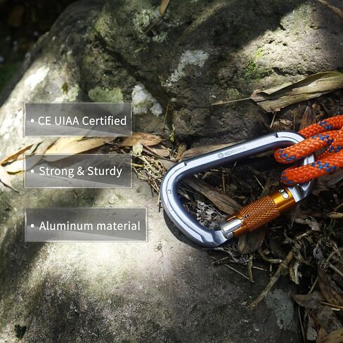 NewDoar 28KN UIAA & CE Certified Auto Climbing Carabiner Professional Heavy Duty Caribeaner for Rappelling D-Shaped in Kuwait