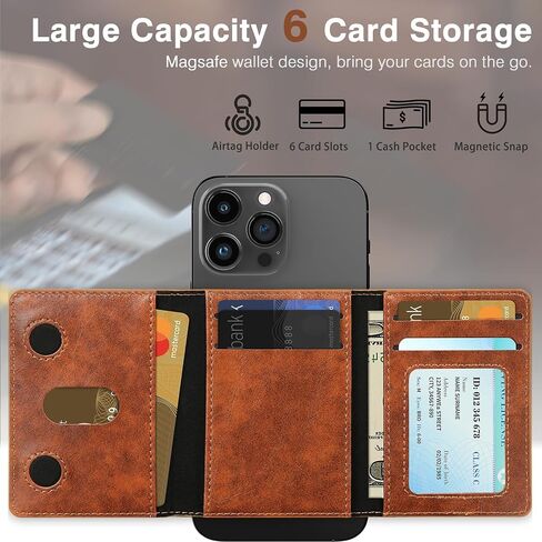 LOHASIC for MagSafe Wallet with AirTag Holder, Magnetic Wallet 6 Card Holder with Stand, Compatible with iPhone 16 6.9" 6.7"/12/13/14/15 Pro Max Series, Vegan PU Leather Magnet Phone Wallet CardHolder in Kuwait