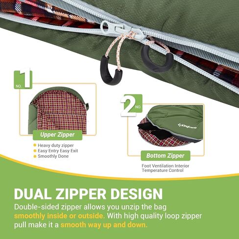 حقيبة نوم KingCamp للبالغين، حقيبة نوم واسعة للغاية من الفلانيل للتخييم، حقيبة ظهر للتخييم، الطقس الدافئ والبارد، كبيرة وطويلة، خفيفة الوزن، مقاس XL in Kuwait