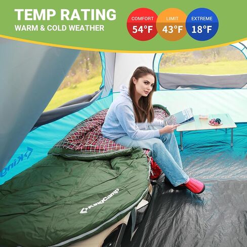 حقيبة نوم KingCamp للبالغين، حقيبة نوم واسعة للغاية من الفلانيل للتخييم، حقيبة ظهر للتخييم، الطقس الدافئ والبارد، كبيرة وطويلة، خفيفة الوزن، مقاس XL in Kuwait