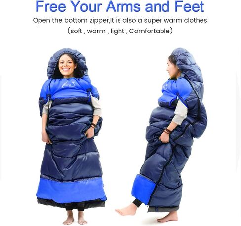 Sleeping Bag for Adults, 0 Degree Wearable Sleeping Bag Cold Weather, Compact Sleeping Bag with Zip, Lightweight Mummy Sleeping Bags, Sleeping Bagsfor Family Camping Backpacking Fits 5°F ~ 50°F in Saudi Arabia