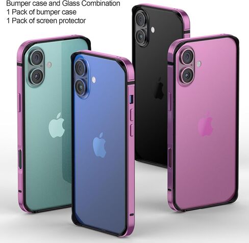 Metal Bumper Case for iPhone 16E, Aluminum Frame Slim Case [Soft Silicone Inner Bumper][Raised Edge Protection] HD Tempered Glass Screen Protector Cover for iPhone 16E 6.1 inch Silver in Saudi Arabia
