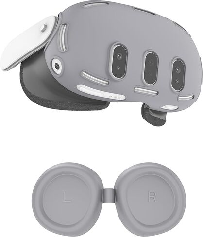 Relohas Deluxe VR Accessories for Meta Quest 3, Safe 2 in 1 Silicone Case Set for Oculus Quest 3, Include Upgraded Lens Protector, VR Shell No Signal Disturbance Cover (Grey) in Saudi Arabia