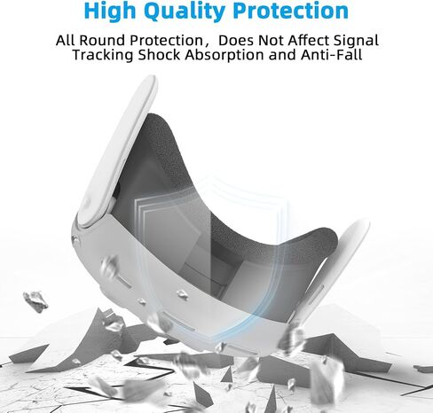 Relohas Deluxe VR Accessories for Meta Quest 3, Safe 2 in 1 Silicone Case Set for Oculus Quest 3, Include Upgraded Lens Protector, VR Shell No Signal Disturbance Cover (Grey) in Saudi Arabia